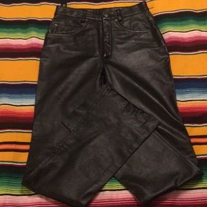 100% black leather fitted long leg bootcut pants by Maxima (Wilsons Leather)